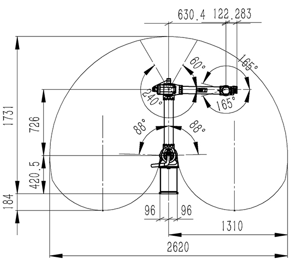 工業(yè)機器人運動范圍圖